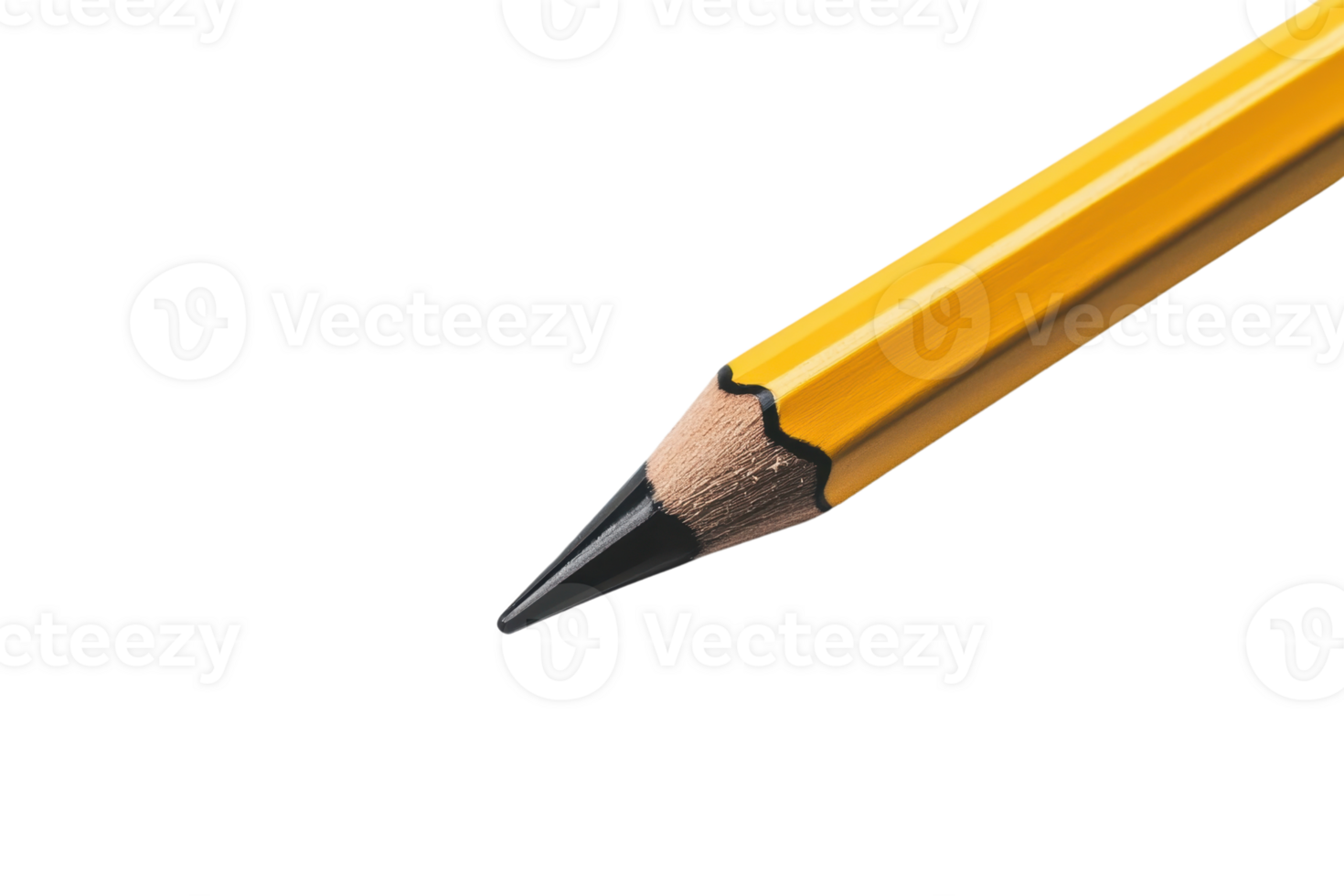 Close-up of a sharpened yellow pencil with a black tip on a transparent background. ideal for educational or artistic themes. png