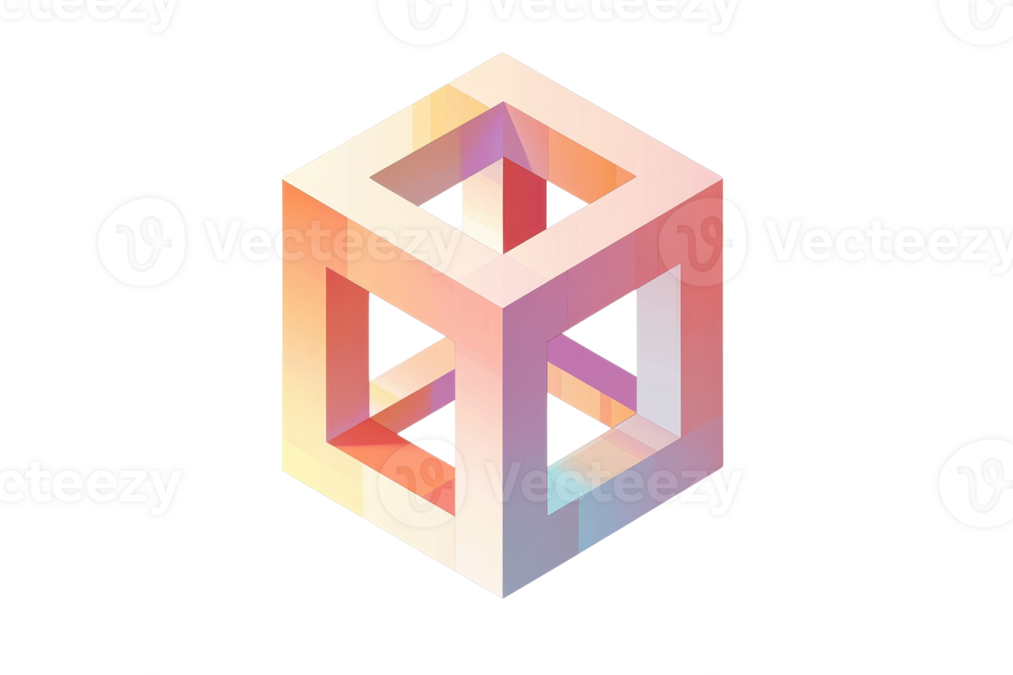 Colorful abstract geometric shape illustration, featuring an impossible cube design. Perfect for modern art, graphic design, and creative projects. png