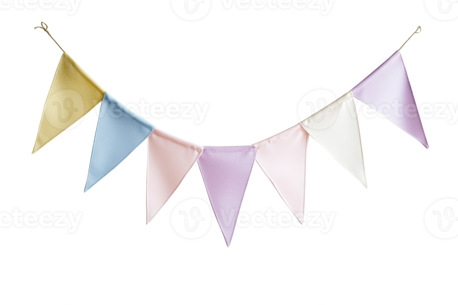 Colorful pastel bunting flags hanging in a row, perfect for festive celebrations, parties, and decorative events, capture joy and cheerfulness. png