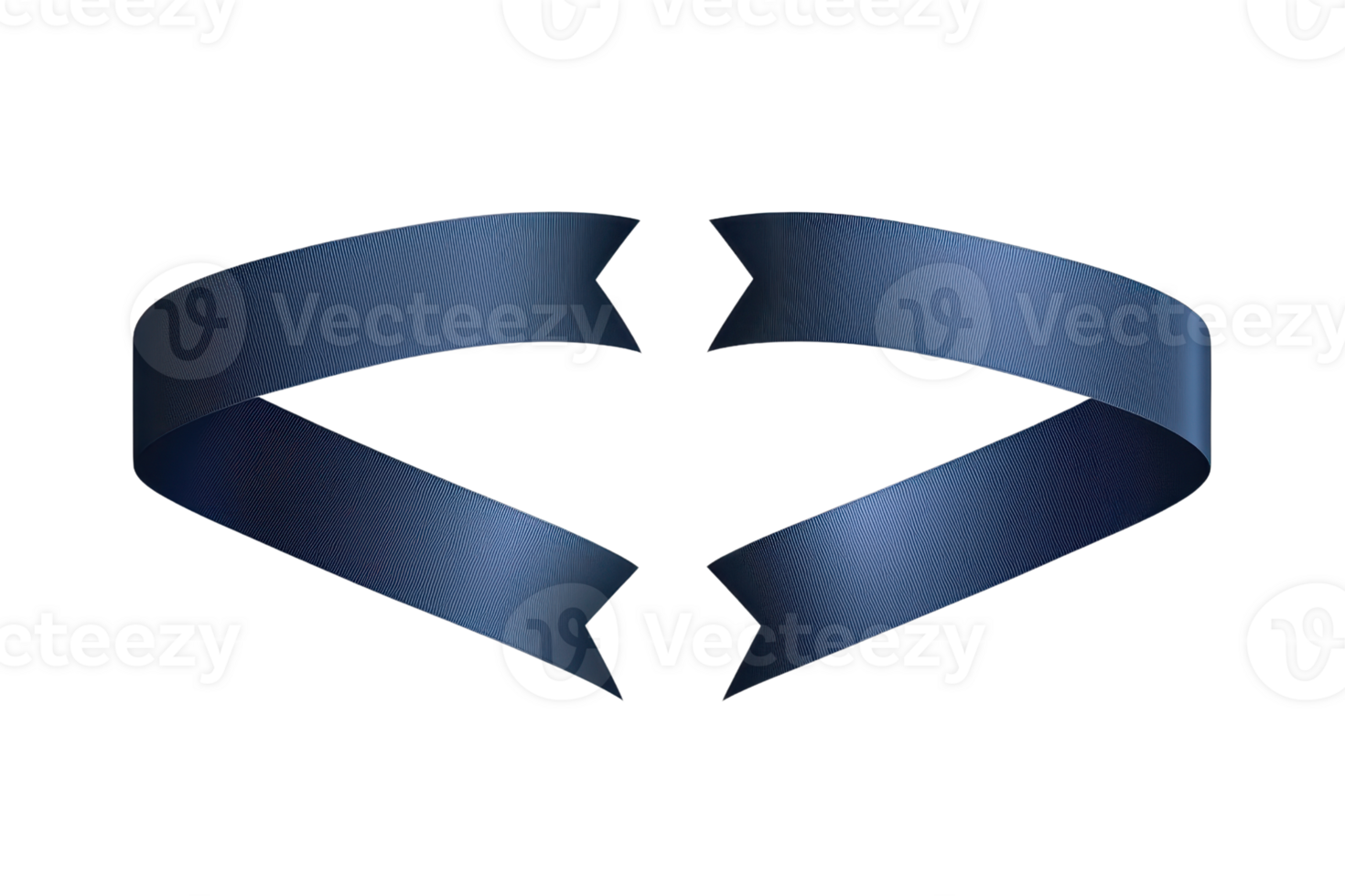 Elegant navy blue ribbon in a broken heart shape on a transparent background, perfect for themes of heartbreak, love, and relationship challenges. png