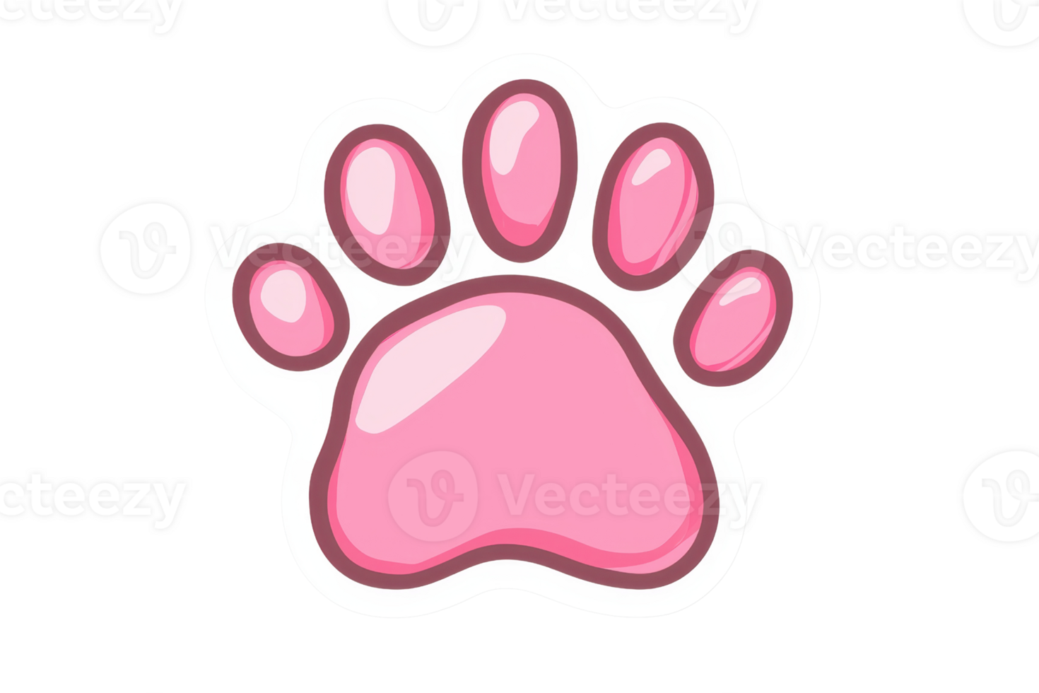Cute cartoon pink paw print illustration in a vibrant style. Perfect for pet-themed designs, children's products, and playful graphics. png