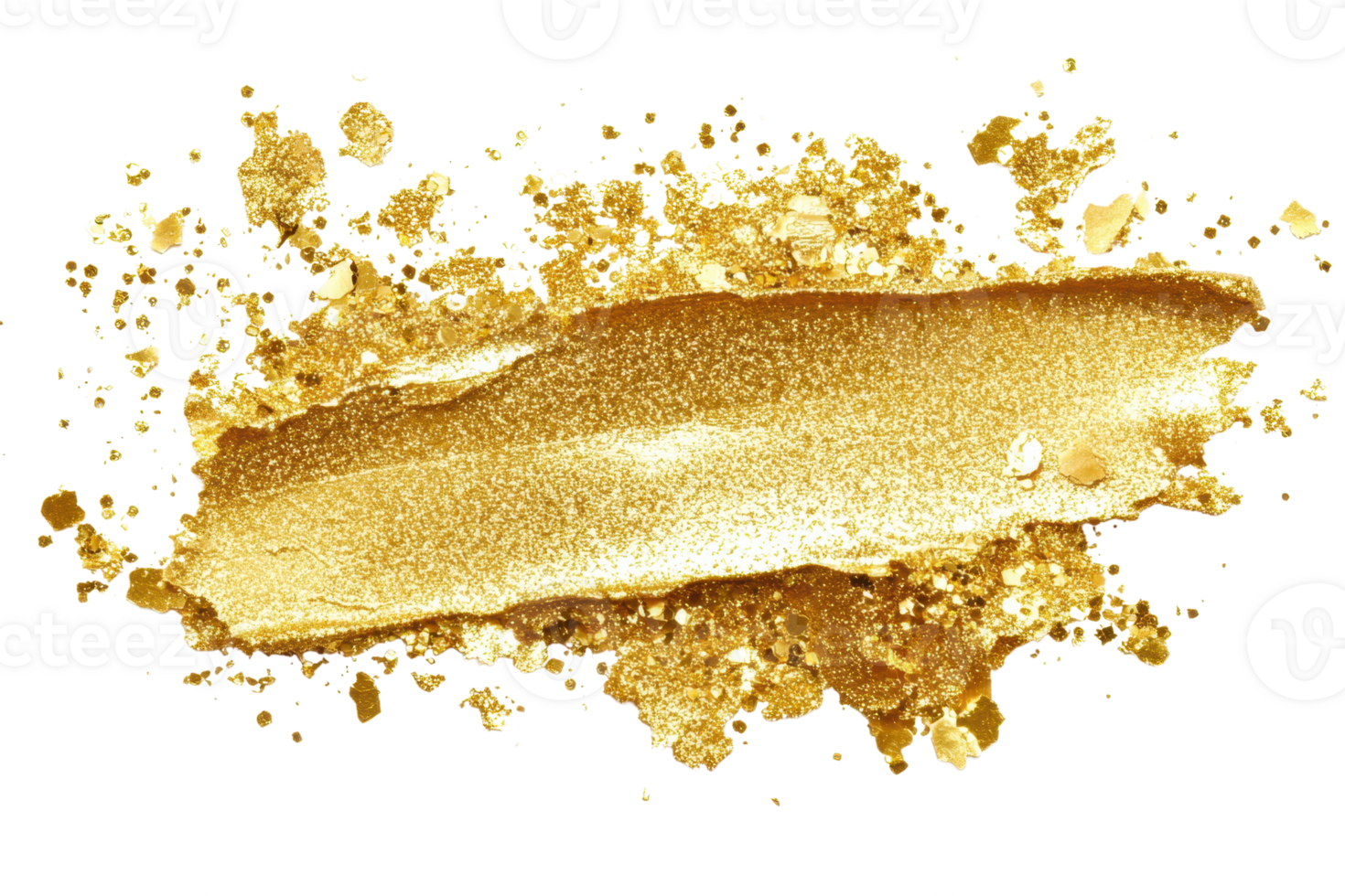 Close-up of gold brushstroke and splatter on transparent background. showcasing luxury and elegance. Ideal for artistic, decorative, and creative projects. png