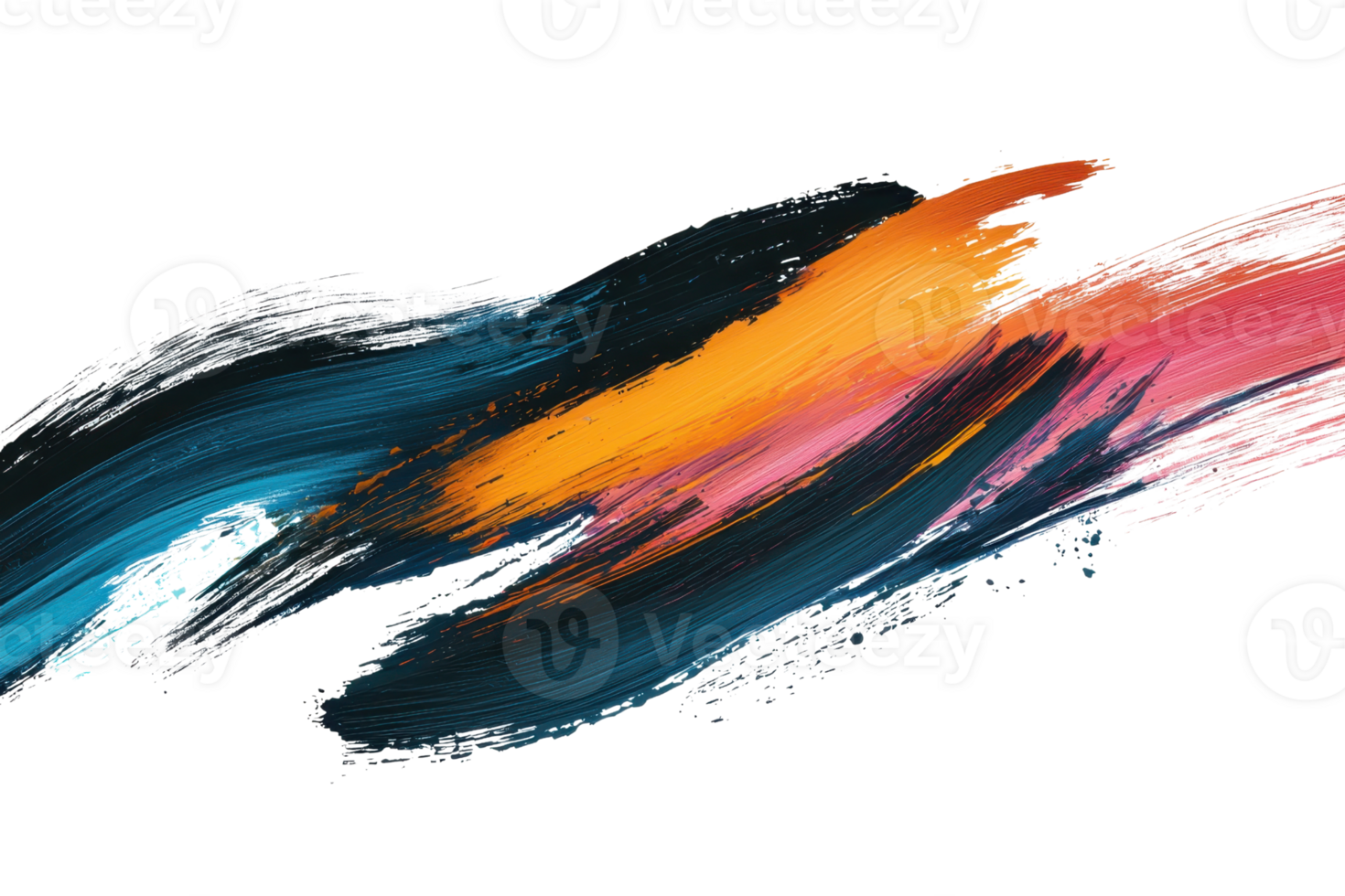 Dynamic abstract art with bold, colorful brush strokes in blue, orange, and pink tones, creating an energetic and vibrant visual experience. png