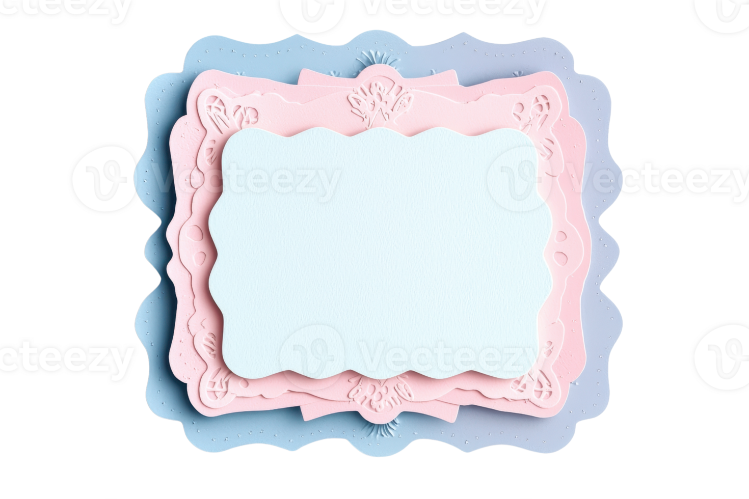 Elegant layered pastel paper with ornate edges, perfect for invitations, scrapbooking, and crafting projects. Delicate and artistic borders. png