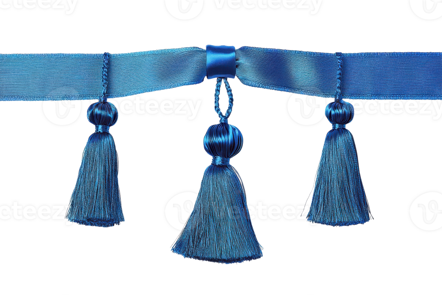 Elegant blue fringe tassels on ribbon, perfect for home decor, crafts, or gift wrapping, adding a touch of sophistication and style. png