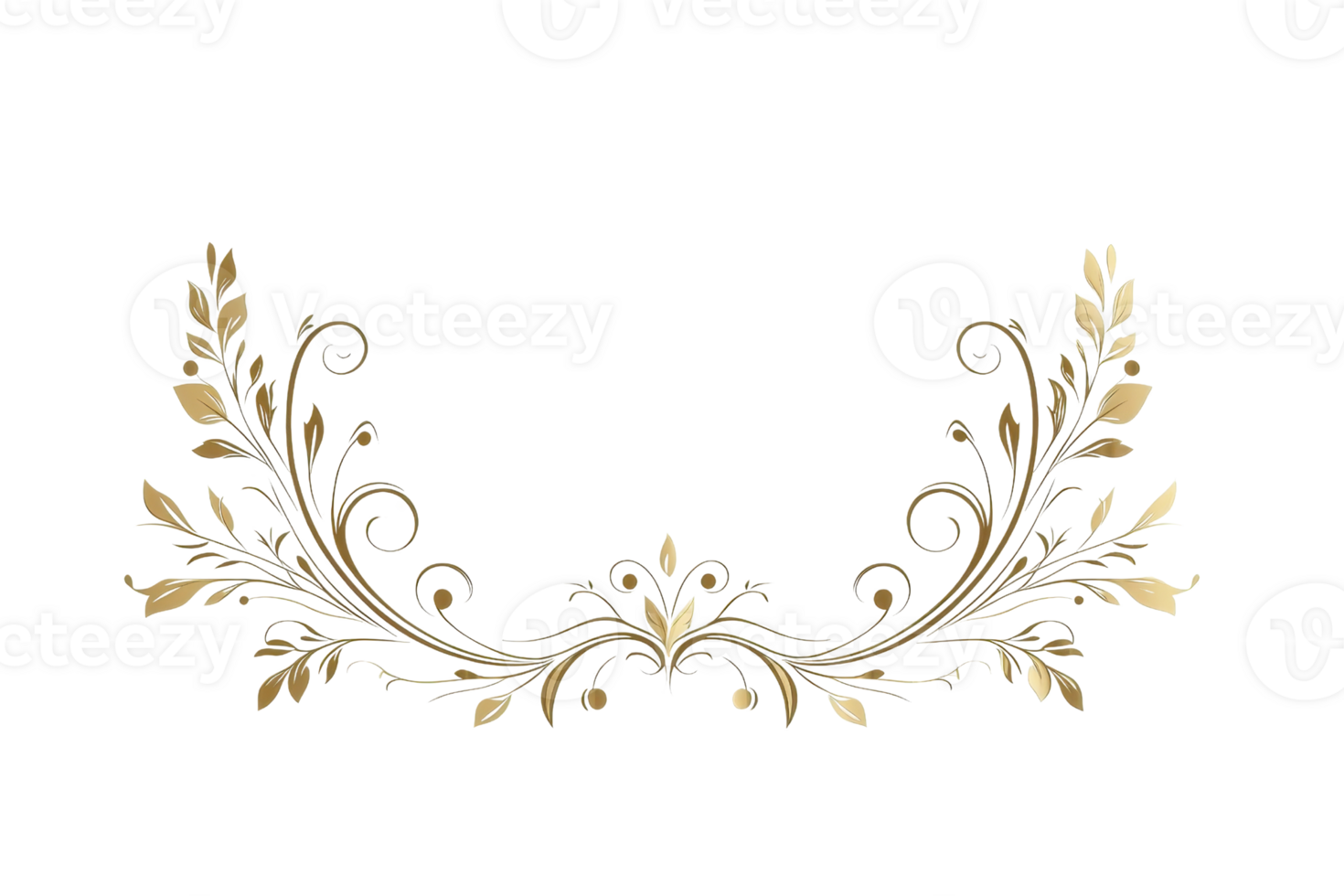 Elegant vintage floral ornament with intricate gold details on transparent background. Perfect for invitations and decorative designs. png