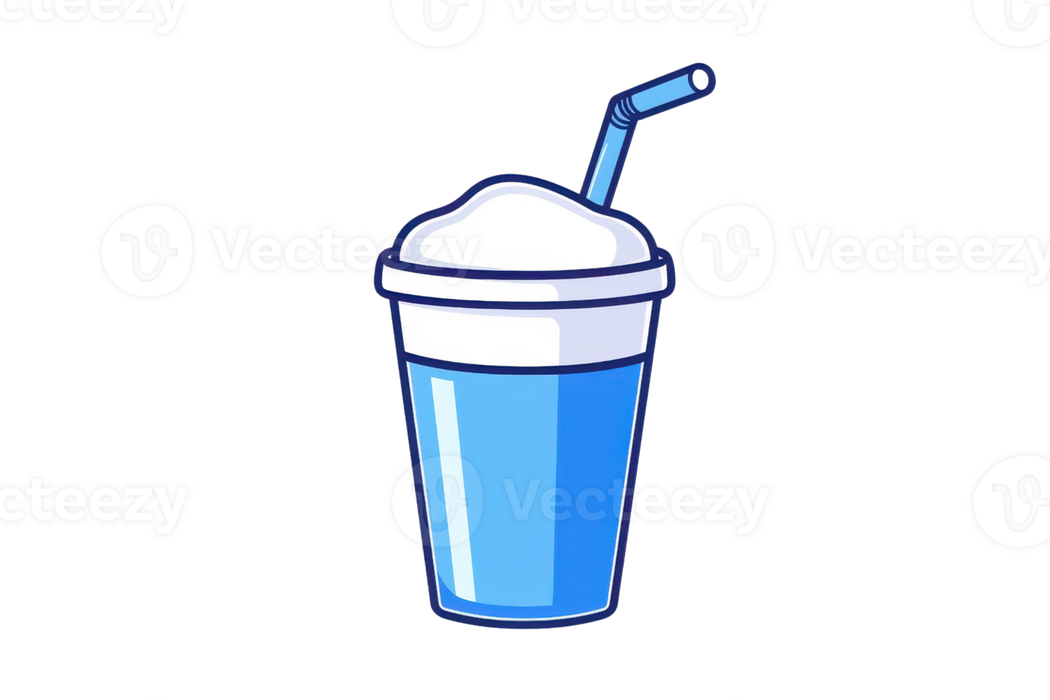 Illustration of a blue smoothie cup with a straw and foam on top, showcasing a vibrant and refreshing beverage concept in art style. png