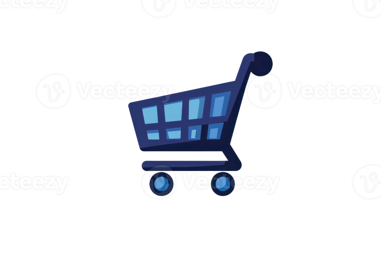 Illustration of a blue shopping cart icon on a transparent background, symbolizing online shopping, retail, and digital commerce concepts. png
