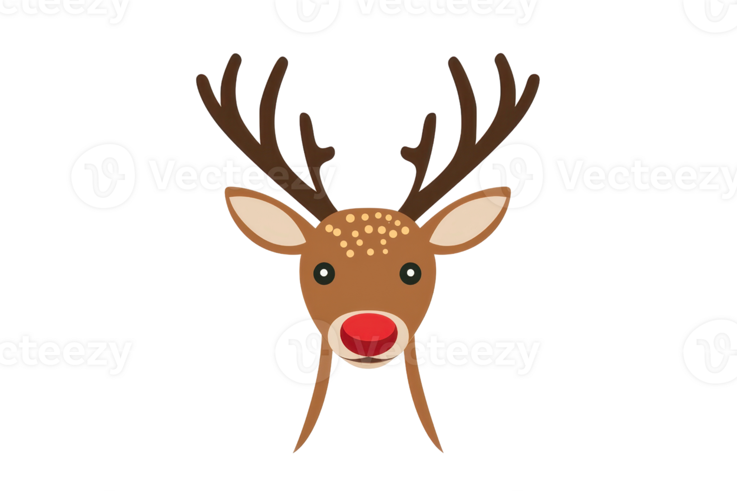 Illustration of a cartoon reindeer with red nose and antlers, symbolizing festive Christmas themes and holiday cheer. png