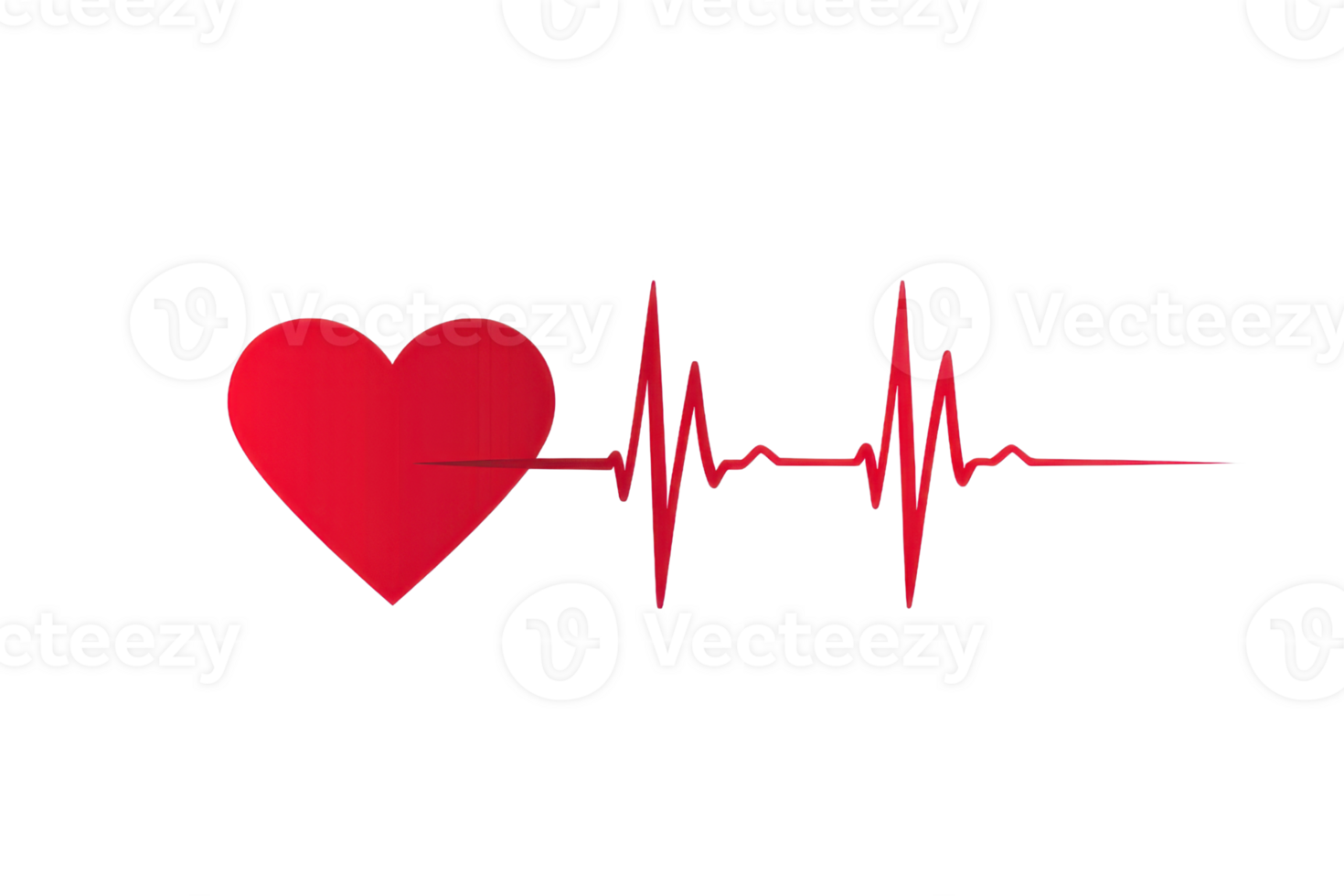 Illustration of a red heart with an electrocardiogram line, symbolizing heartbeat and health, on a transparent background. png