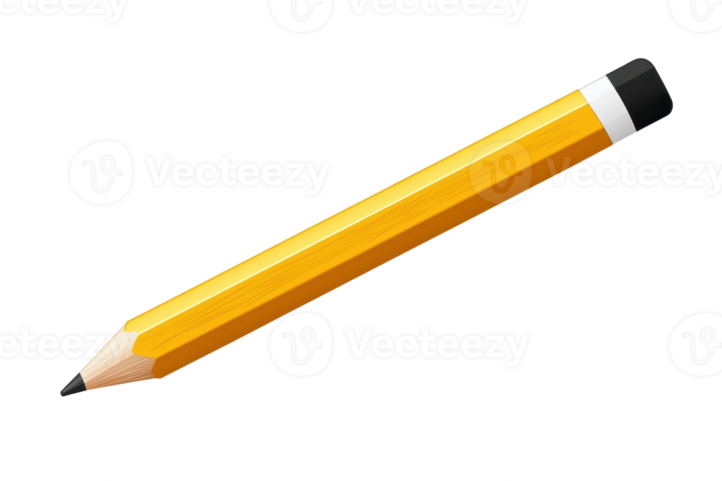 Illustration of a classic wooden pencil with a yellow body and eraser, isolated on a transparent background. ideal for educational and office themes. png