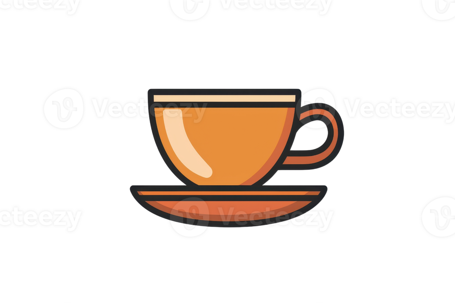 Illustration of a stylized orange teacup on a saucer, perfect for beverage-related designs or culinary projects. png