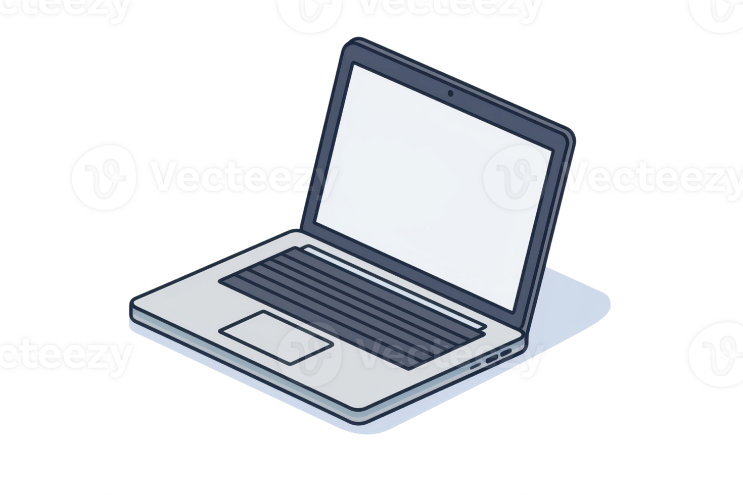 Illustration of a modern open laptop with a blank screen, showcasing minimalistic design and digital technology in a 3D style. png