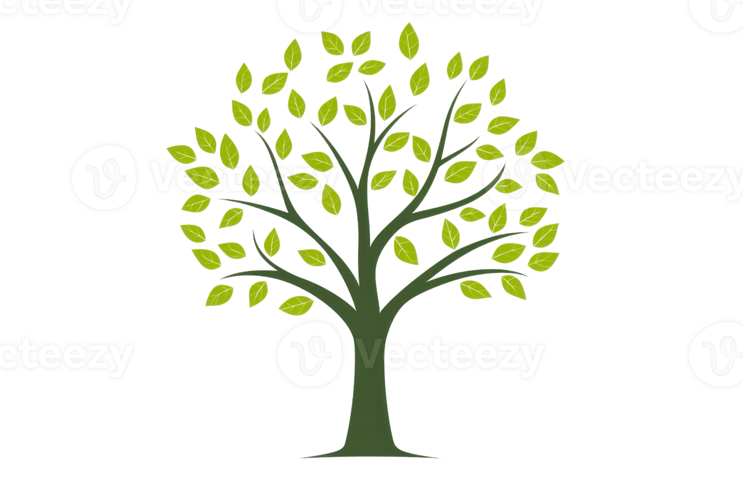 Graphic illustration of a tree with green leaves, symbolizing nature and growth, set against a transparent background for versatile use. png