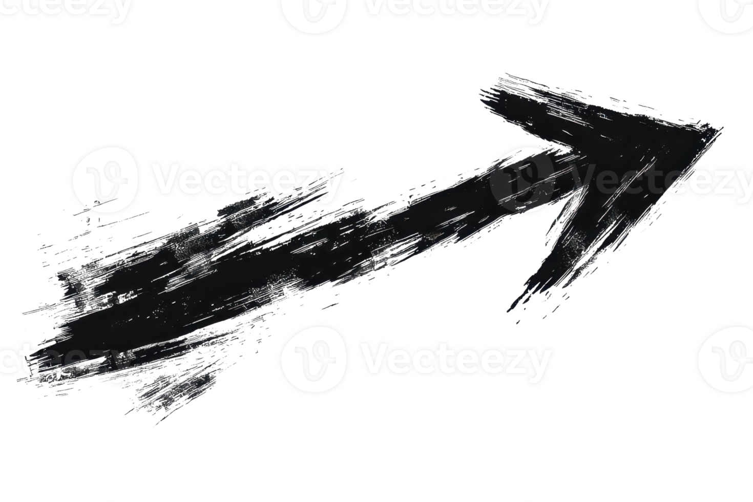 Hand-drawn black arrow with a sketched texture on a transparent background, pointing right. Ideal for creative designs and direction themes. png