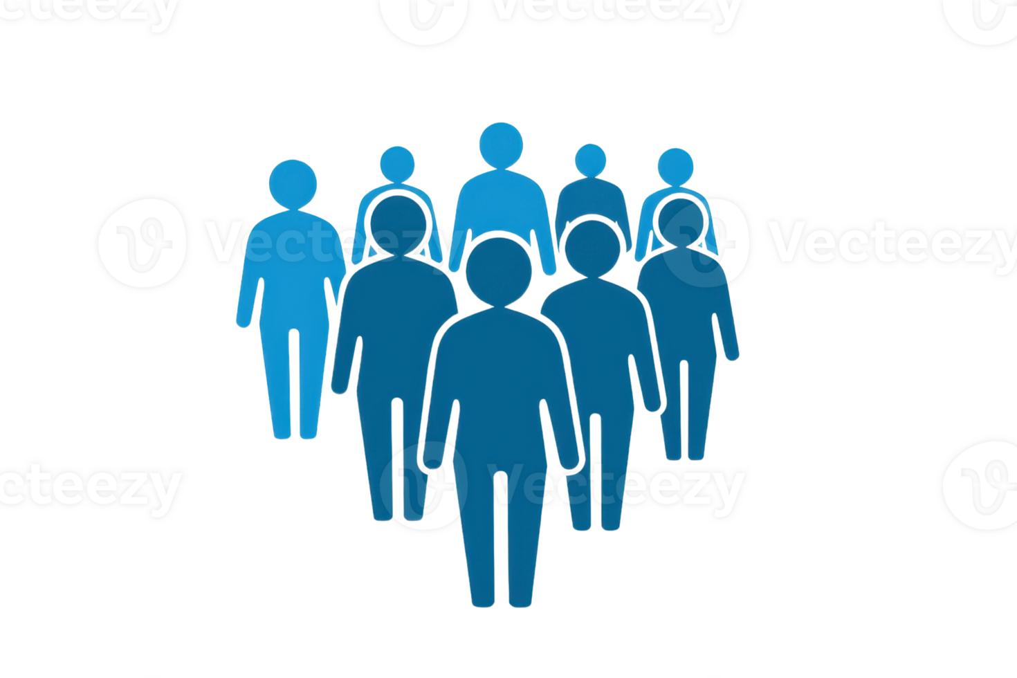 Illustration of a blue group of people icons showing community, teamwork, and collective leadership on a transparent background. png