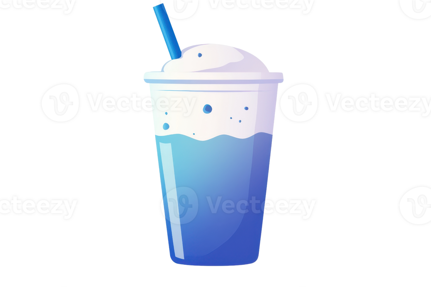 Illustration of a vibrant blue smoothie in a plastic cup with a straw, highlighting refreshing beverage and summer vibes. png