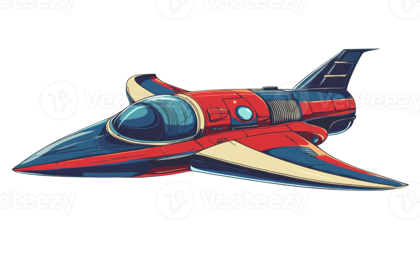 Futuristic red and blue spaceship illustration on a transparent background. showcasing a sleek, aerodynamic design ideal for sci-fi themed projects. png