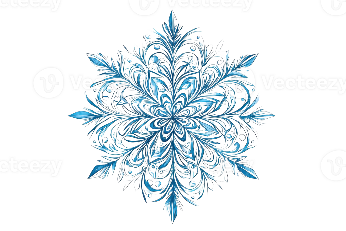 Intricate blue snowflake design showcasing elegant patterns against a transparent background, ideal for winter-themed artwork and projects. png