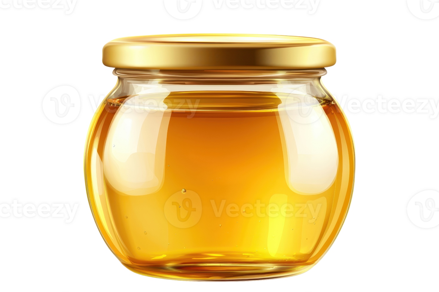 Glass jar filled with golden honey, sealed with a metallic lid, isolated on transparent background. showcasing its rich and natural sweetness. png