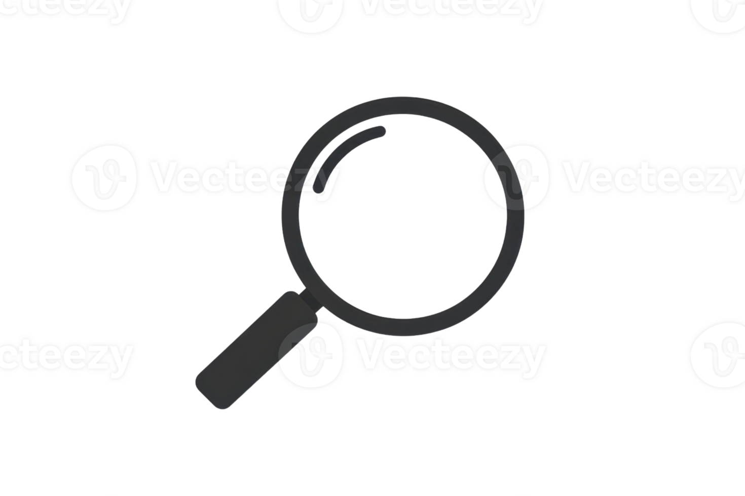 Minimalist black magnifying glass icon on transparent background, perfect for search, discovery, or investigation themes. png