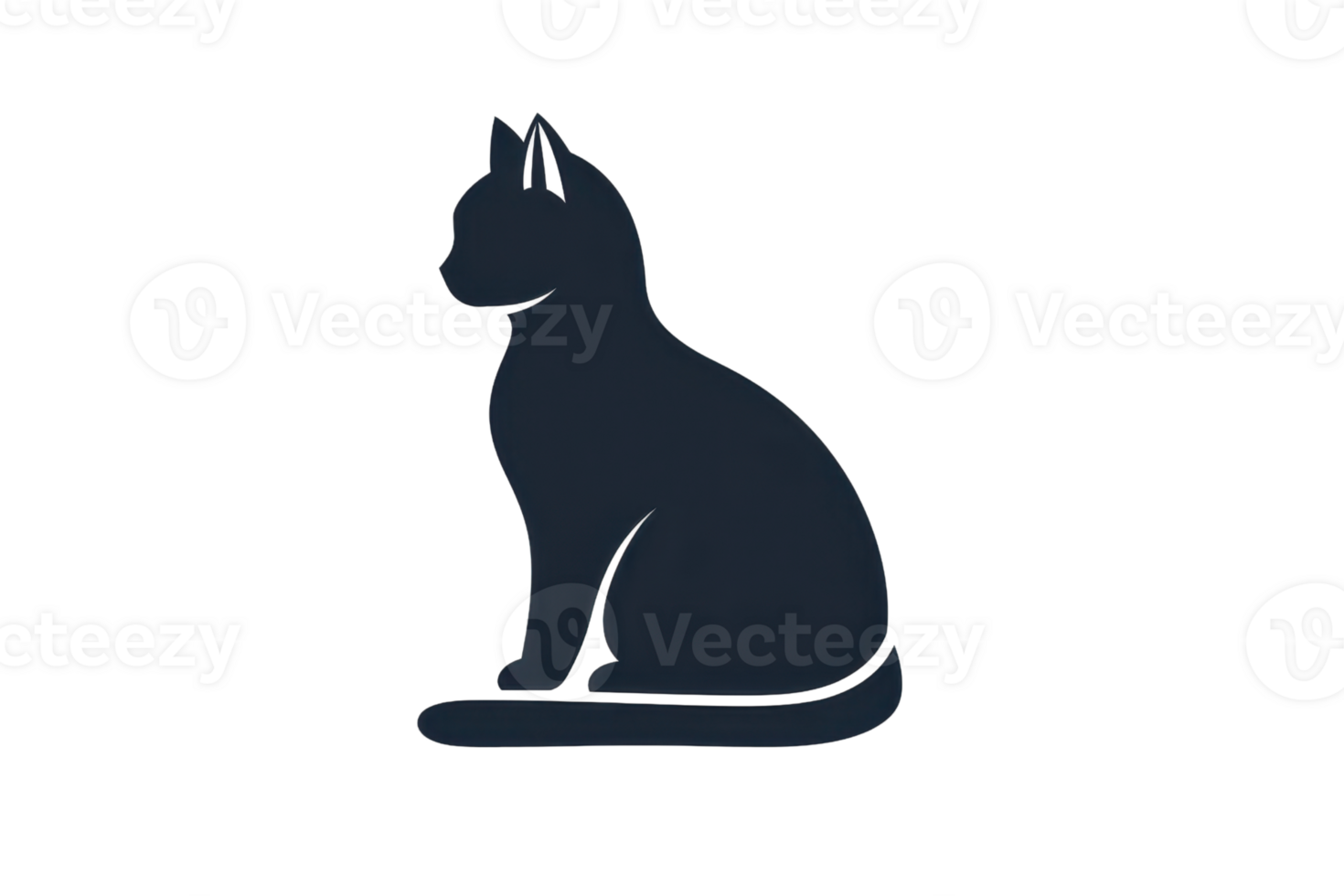 Minimalistic illustration of a sitting cat silhouette in black, isolated on a transparent background. Perfect for design projects and animal themes. png