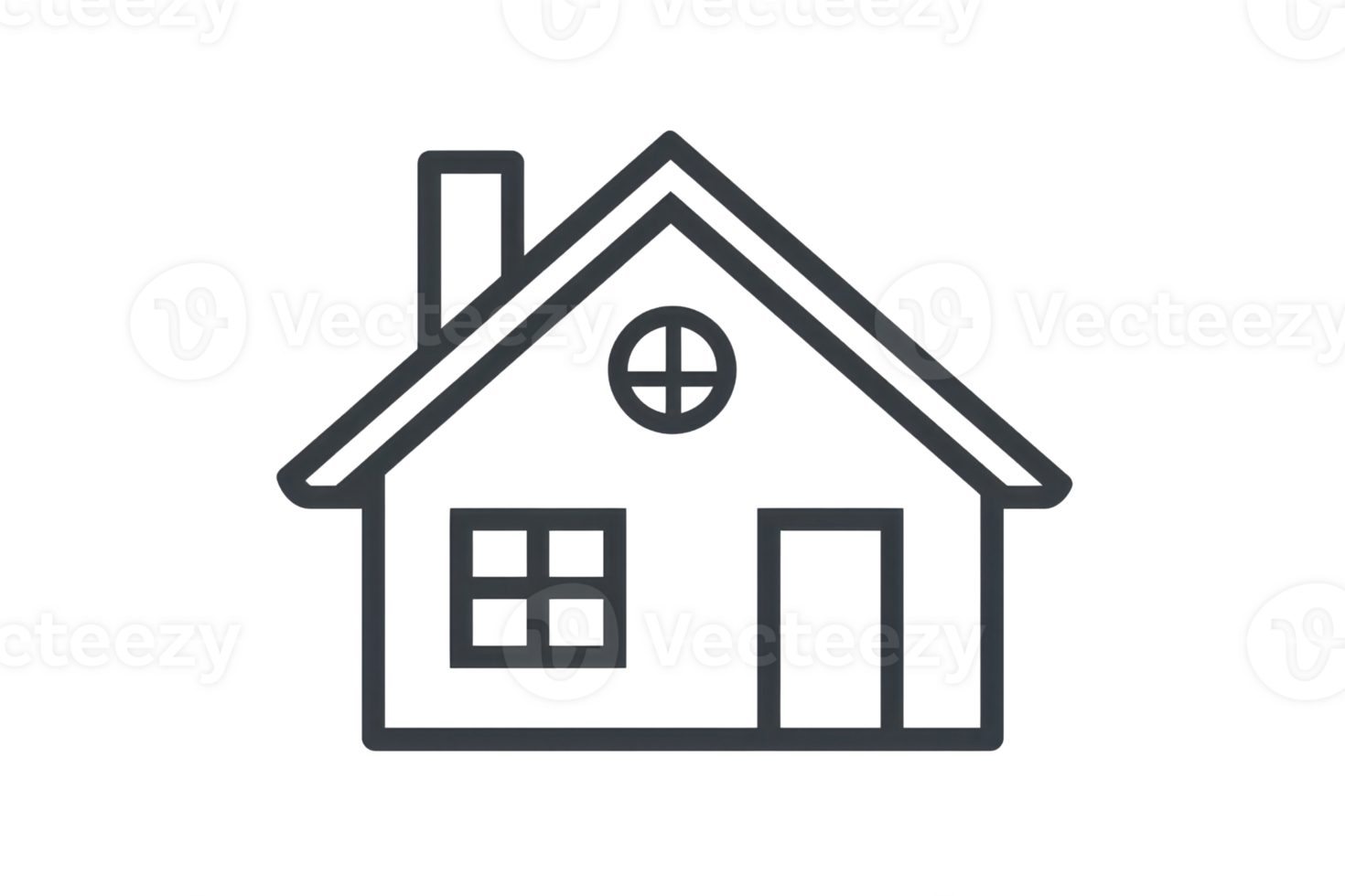 Simple black and white line drawing of a house icon, representing home, real estate, and architecture. Ideal for design and construction themes. png