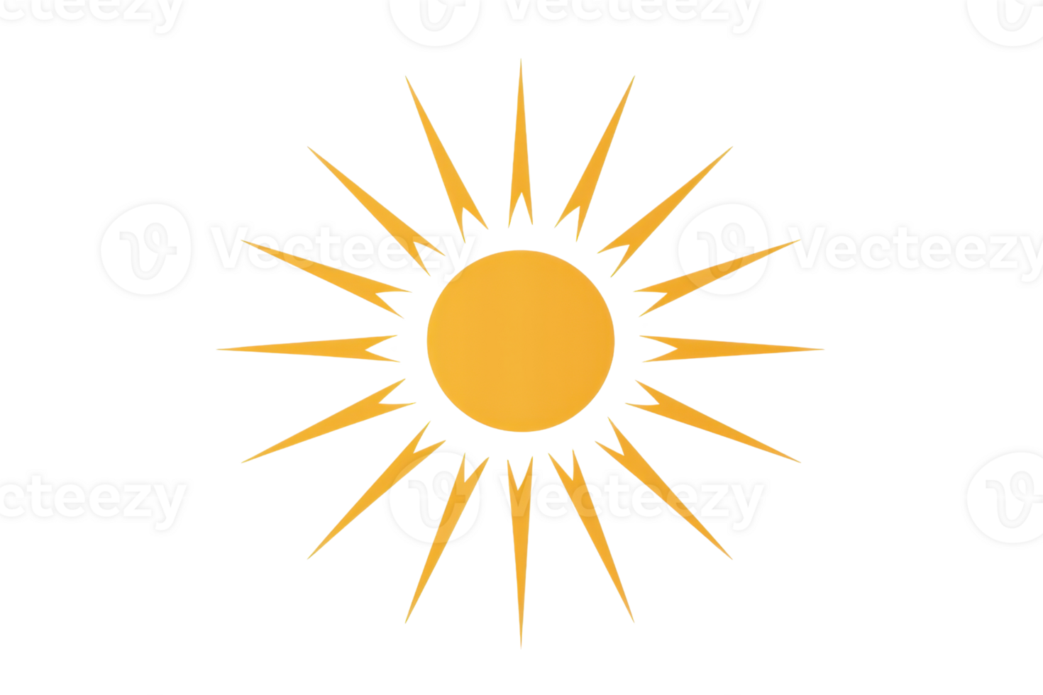 Stylized illustration of a radiant sun with sharp rays, evoking a sense of warmth, energy, and brightness, perfect for summer themes. png