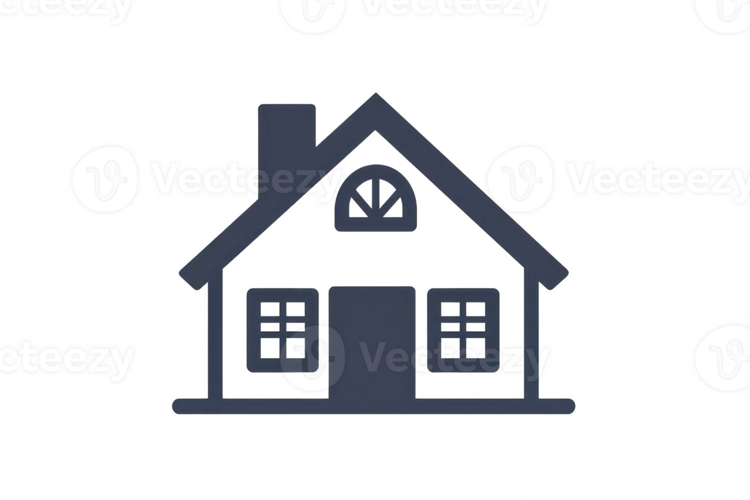 Simple black house icon representing a home with a chimney and windows, isolated on a transparent background. Perfect for real estate or architecture design. png