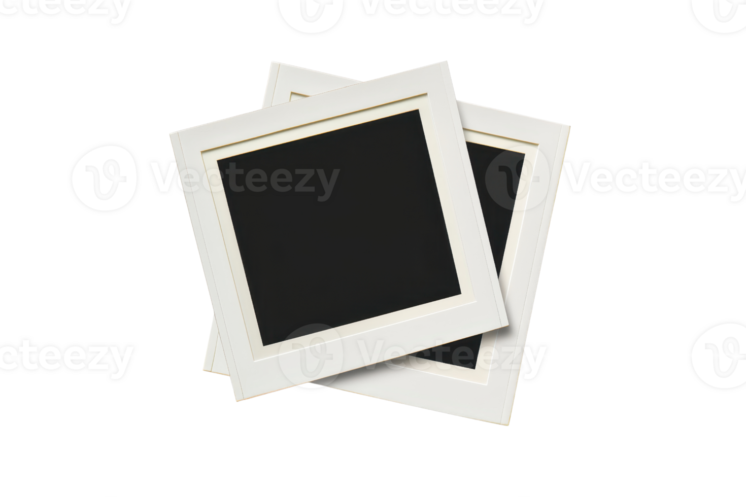 Two blank photo frames overlaid on each other, isolated on a transparent background. ideal for design, scrapbooking, and artistic projects. png