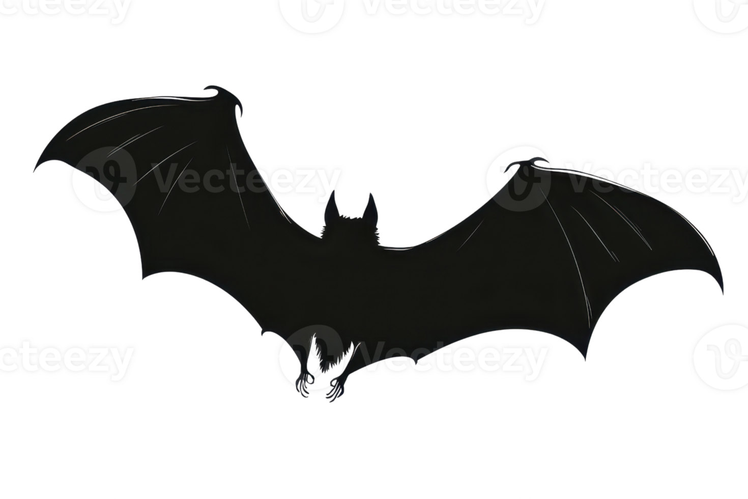 Silhouette of a bat in flight against a plain background, showcasing its distinct wing shape and natural elegance. png