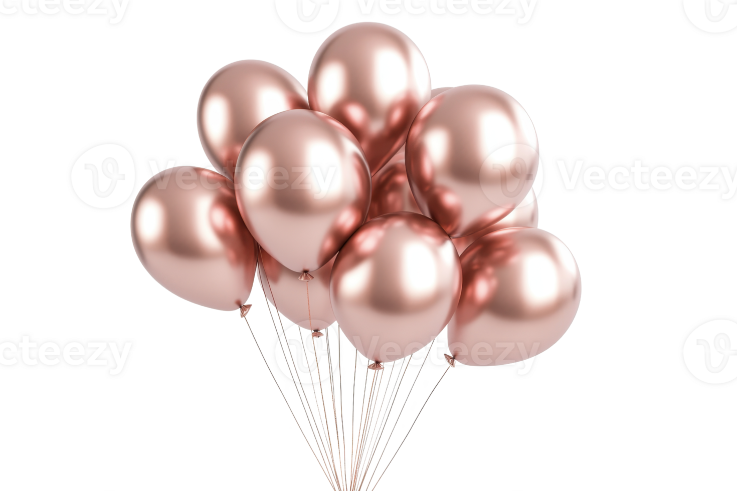 Shiny metallic rose gold balloon cluster isolated on transparent background. perfect for celebration and festive themes. Elegant and stylish decor. png