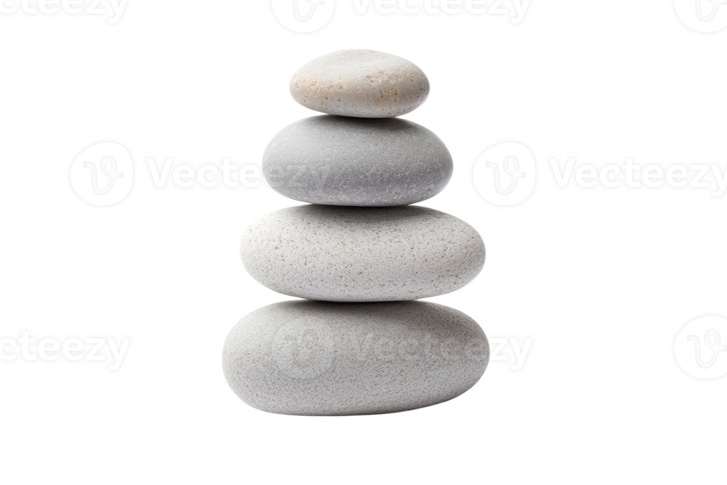 Stack of four smooth balanced stones isolated on transparent background. representing tranquility, balance, and relaxation in a minimalist style. png