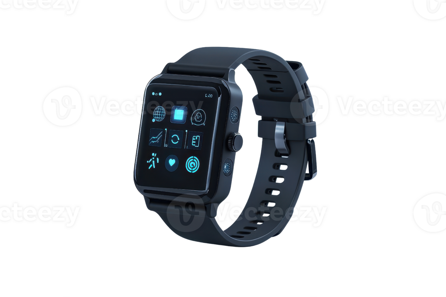 Smartwatch featuring a sleek design with multiple apps displayed on the screen, ideal for fitness enthusiasts and tech lovers. png