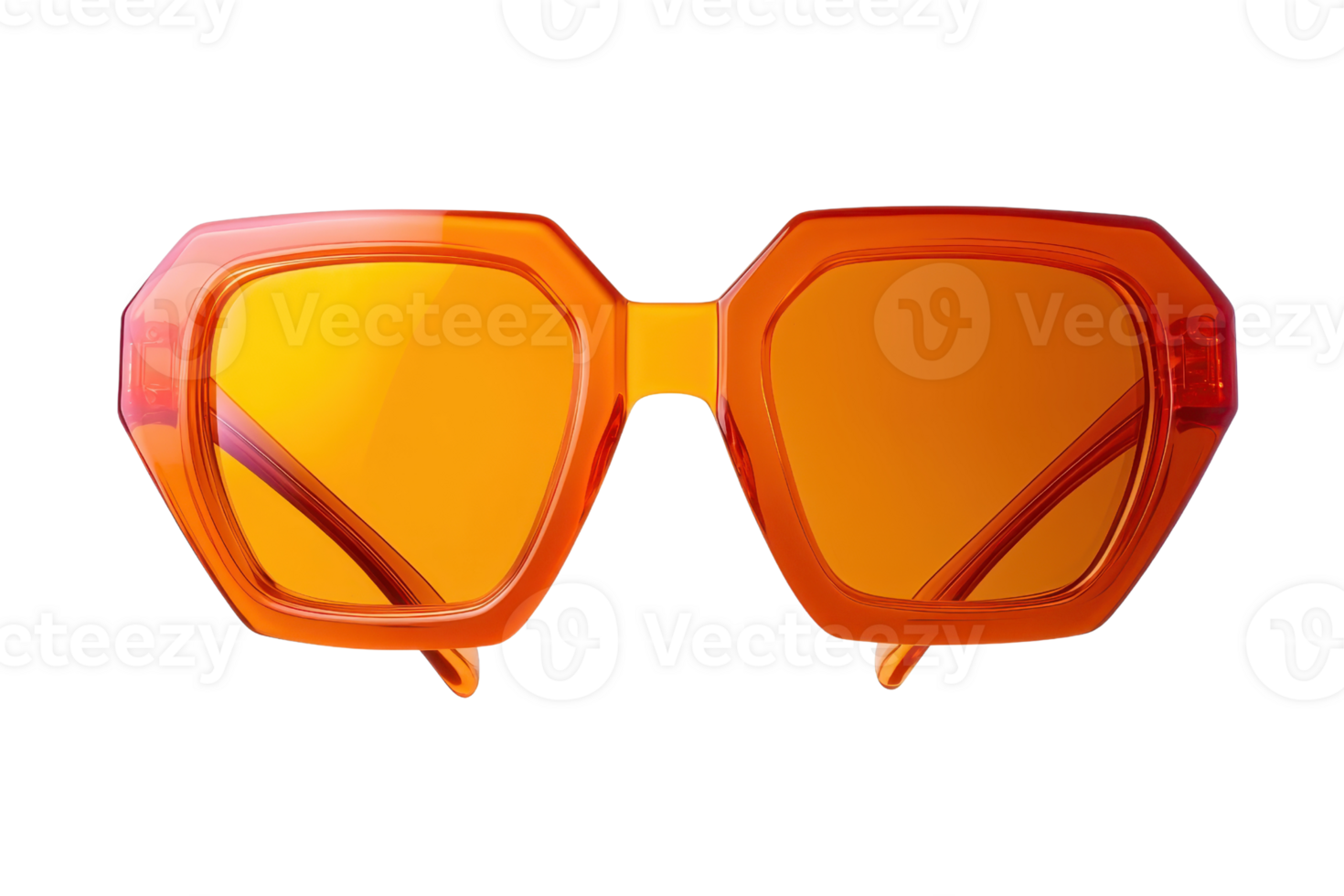Trendy orange sunglasses with oversized geometric frames, perfect for sunny days and fashion-forward statements. Stylish yet functional eyewear. png