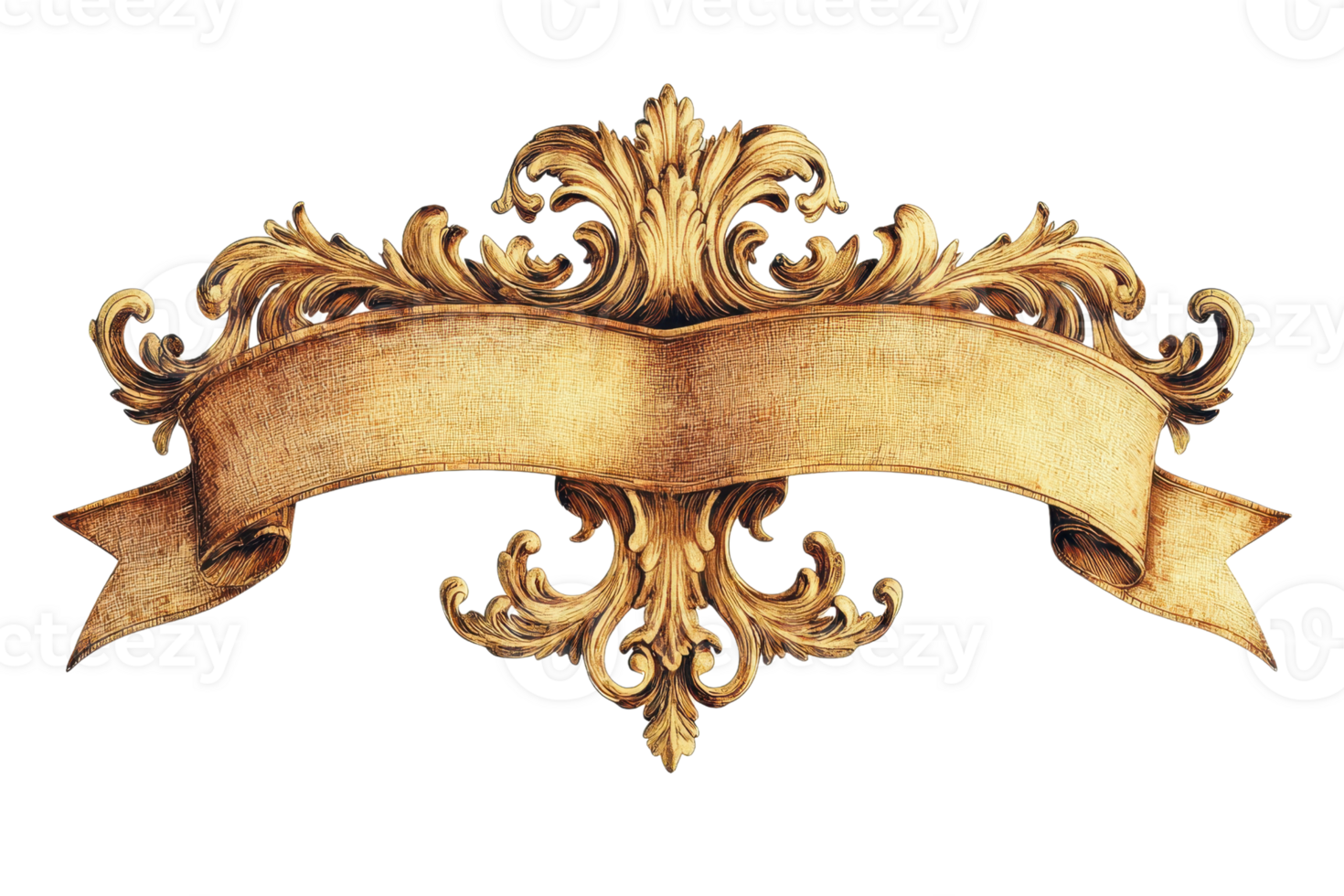 Ornate vintage scroll banner with intricate floral patterns, ideal for invitations, certificates, and decorative projects. High-resolution image. png