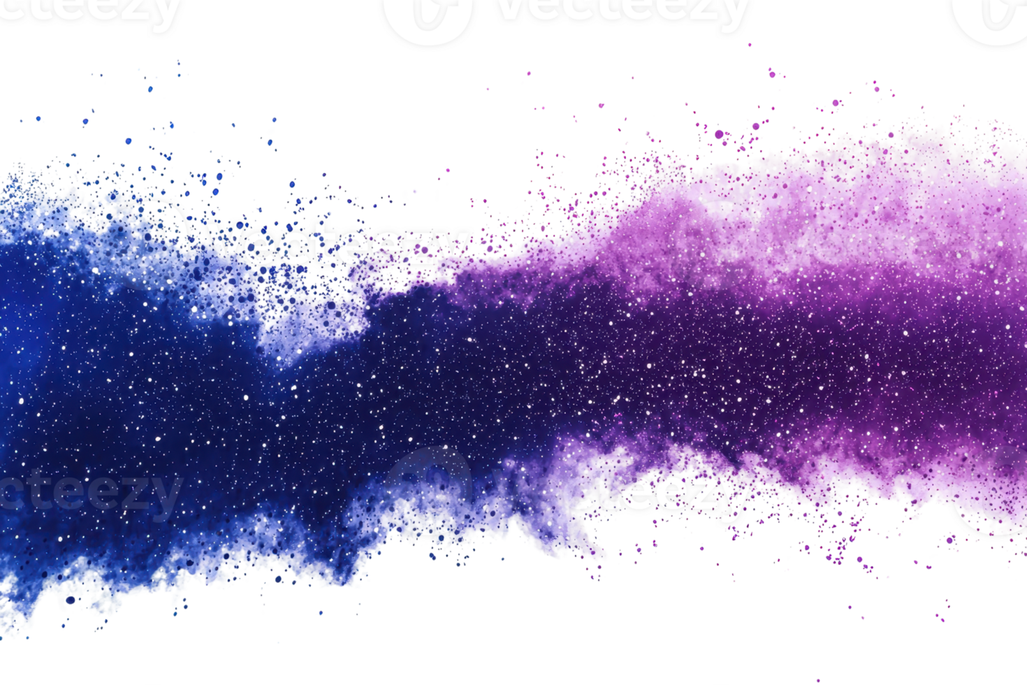 Vibrant abstract background with blue and purple powder explosion creating a dynamic splash effect on a dark backdrop. png