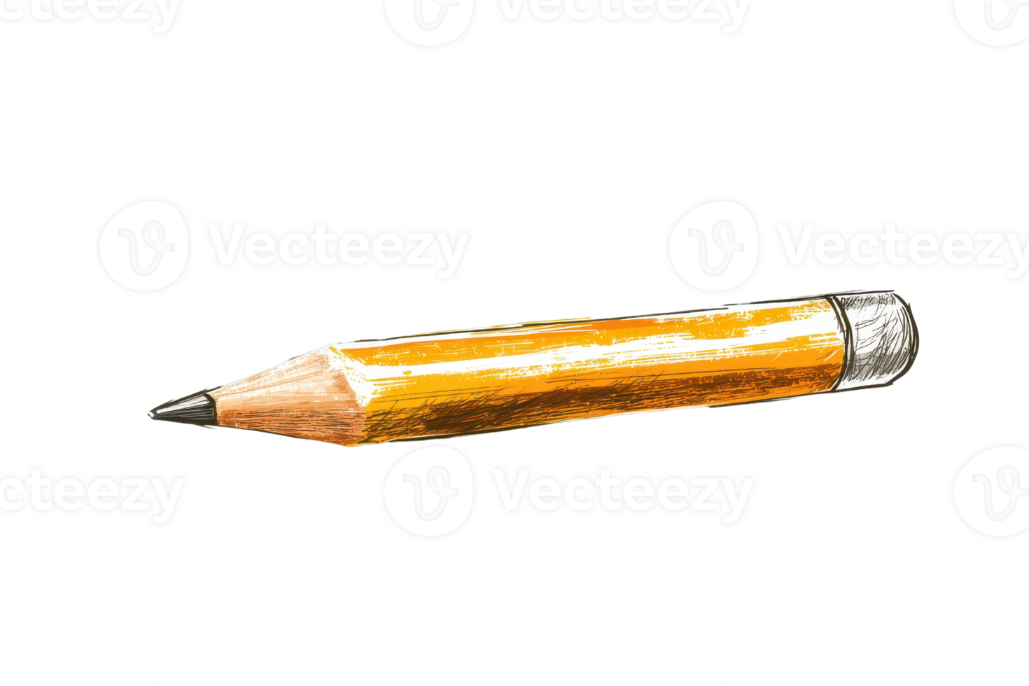 A short, sharpened wooden pencil with a yellow body and silver eraser cap, perfect for writing or sketching activities. png