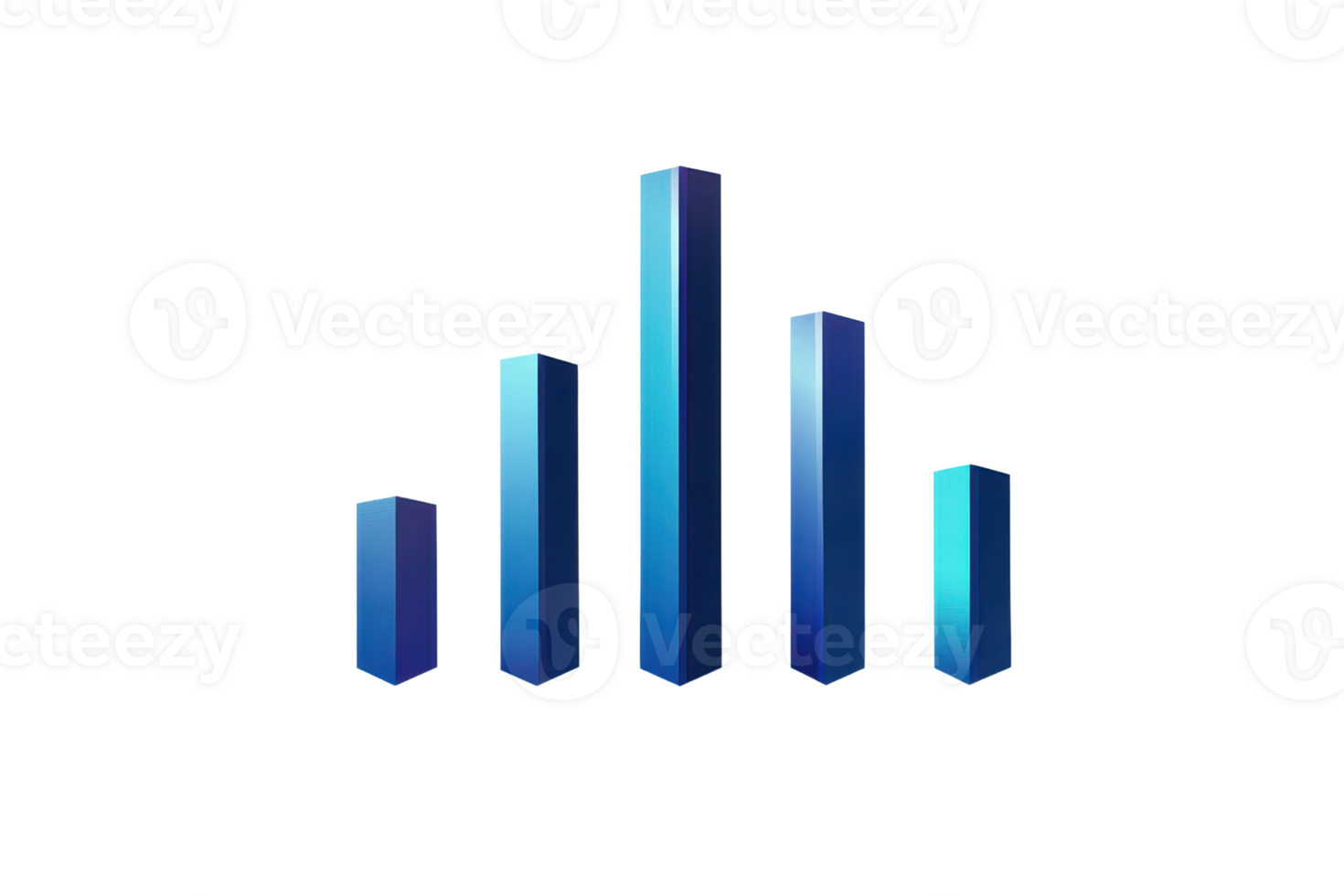 Abstract blue 3D bar graph illustrating business growth, data analytics, and financial strategy on a dark background. png