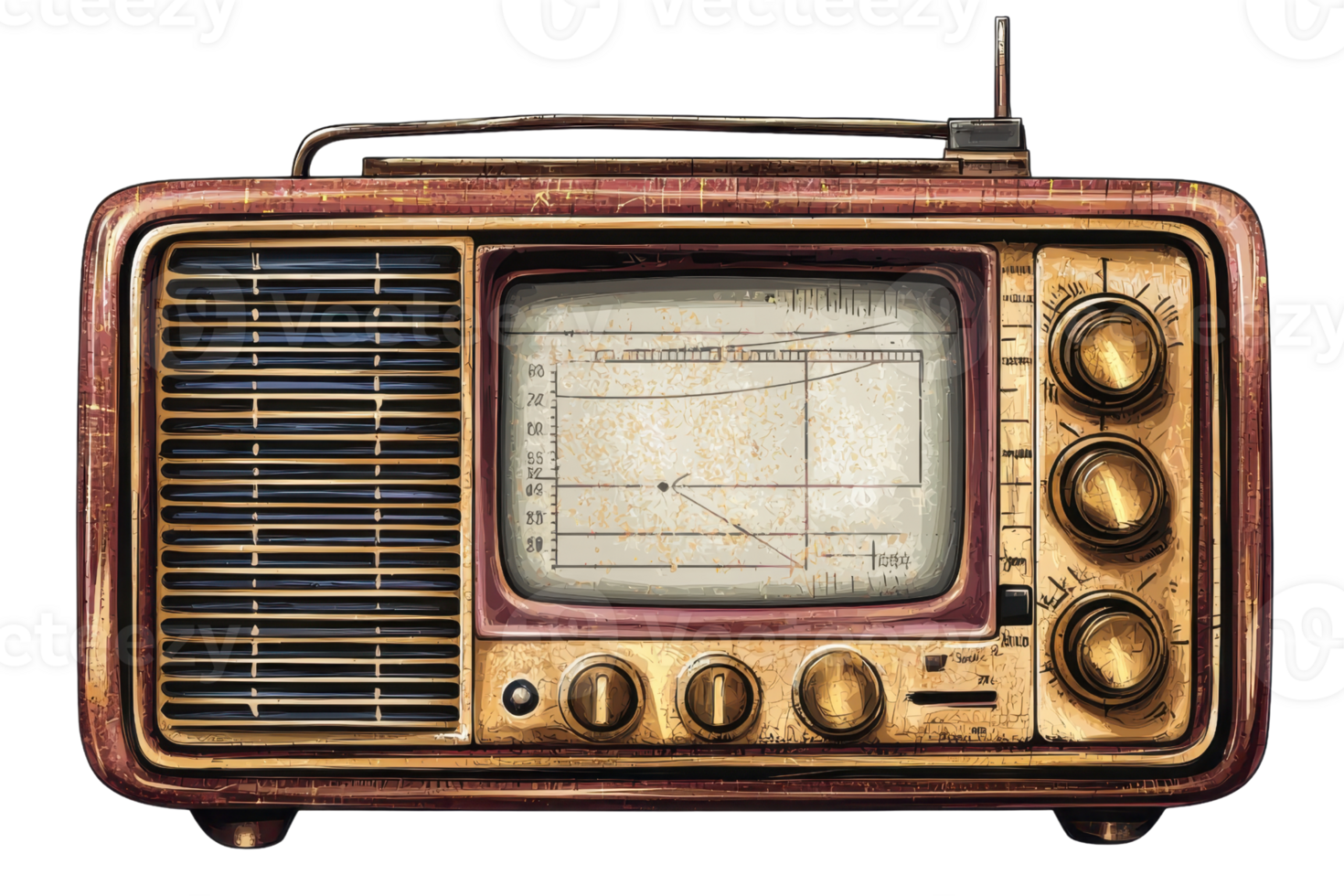 Vintage radio with analog dials and speaker grille, showcasing retro design and nostalgic charm. Perfect for history enthusiasts and collectors. png