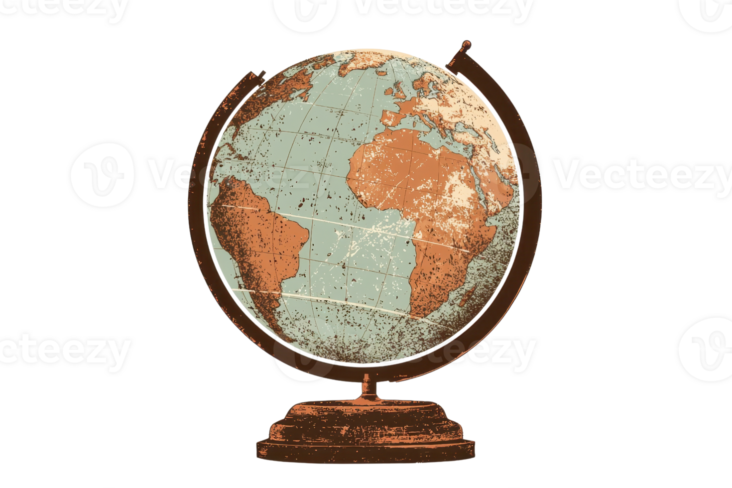 Vintage globe depicting continents, highlighting land and sea divisions in a classic style. Ideal for geography and travel concepts. png