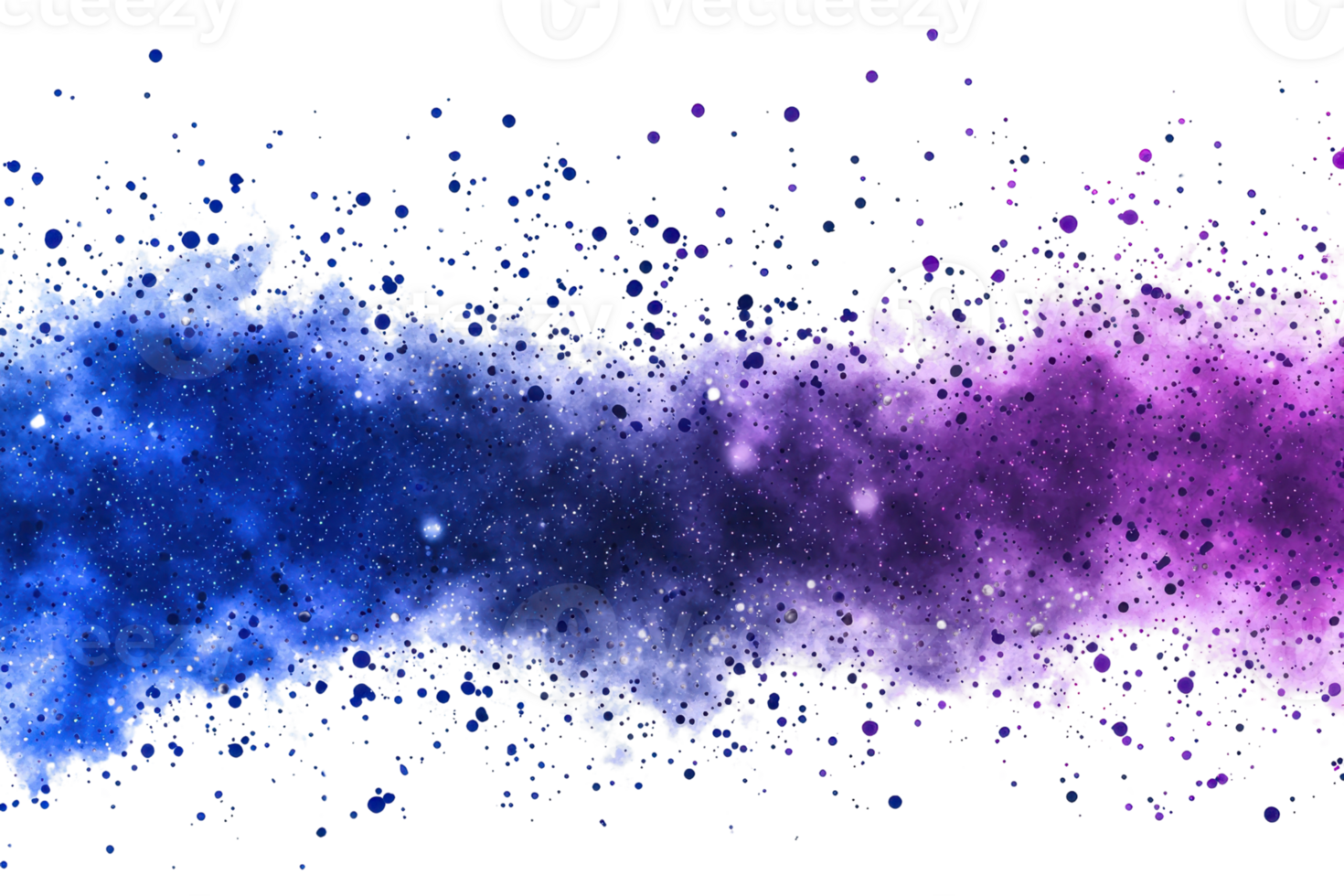 Vivid cosmic explosion of blue and purple particles, resembling a nebula in deep space. Ideal for a futuristic and celestial theme. png