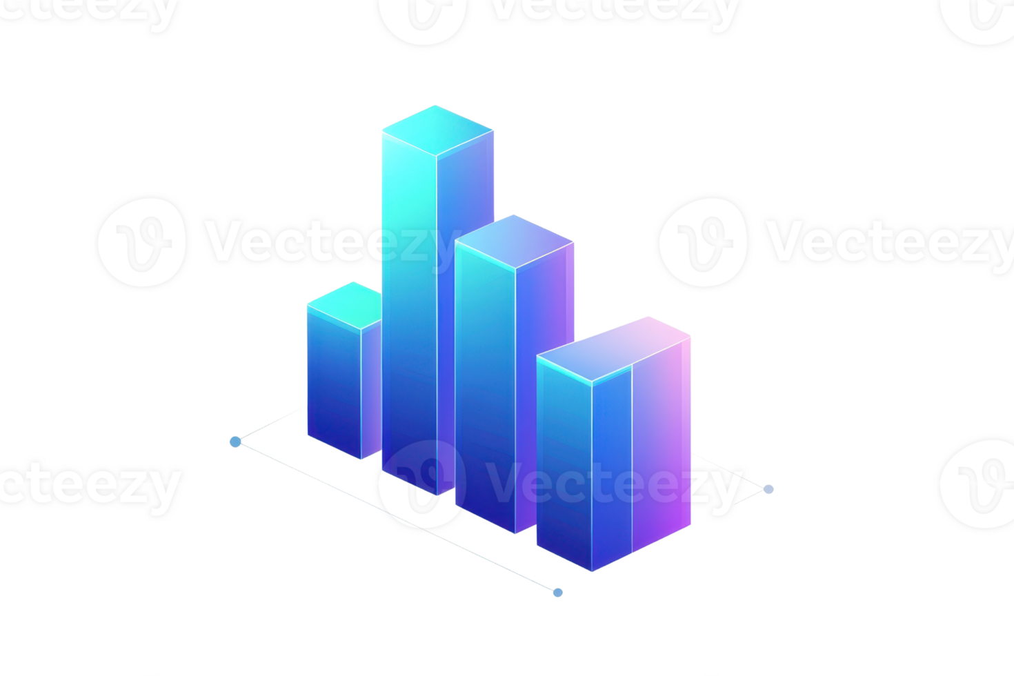 Abstract 3D bar chart with gradient colors on a transparent background. representing growth, data analysis, and business statistics. png