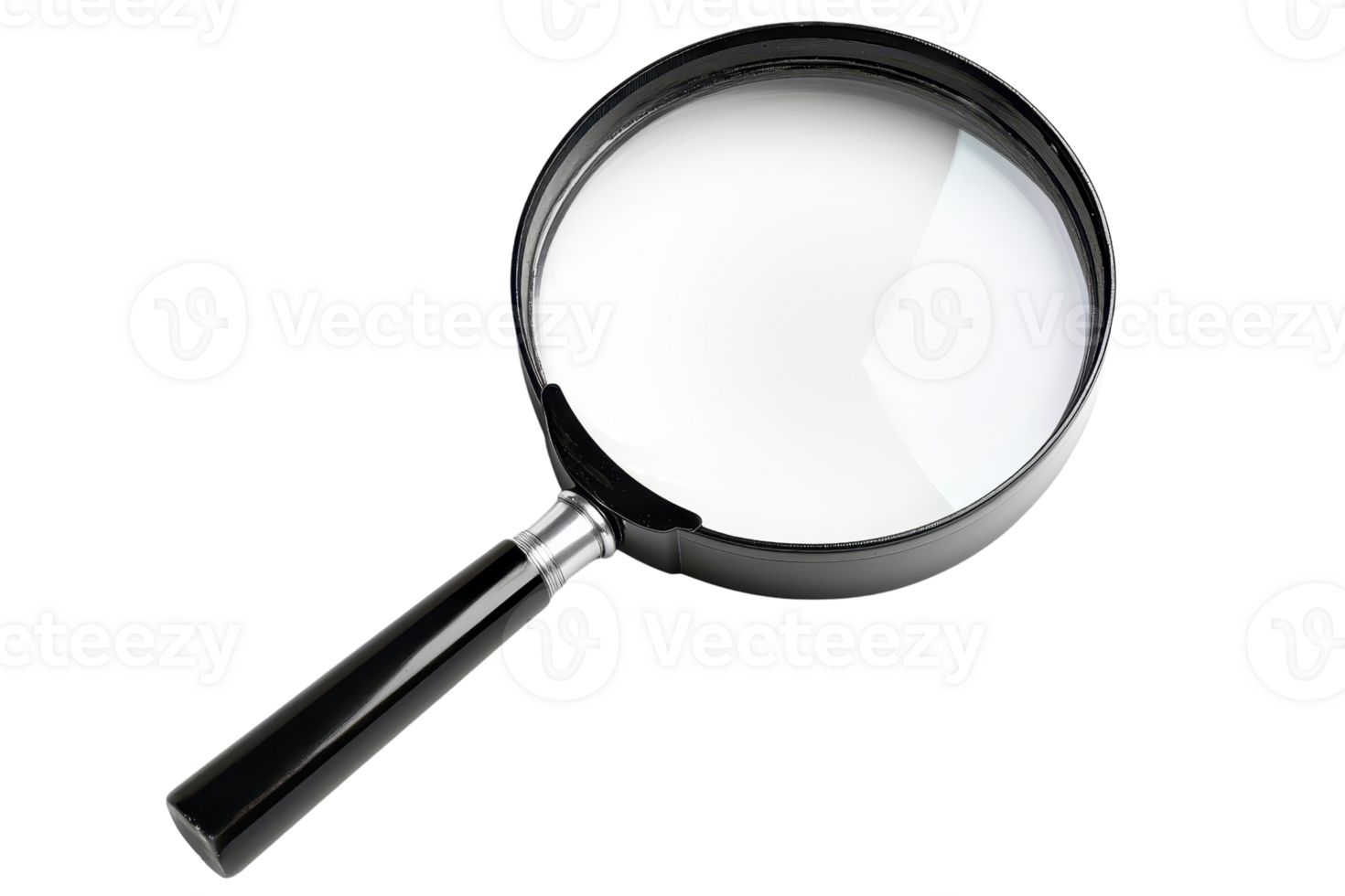 Close-up of a magnifying glass on a transparent background. symbolizing exploration, scrutiny, and investigation in a minimalistic design. png