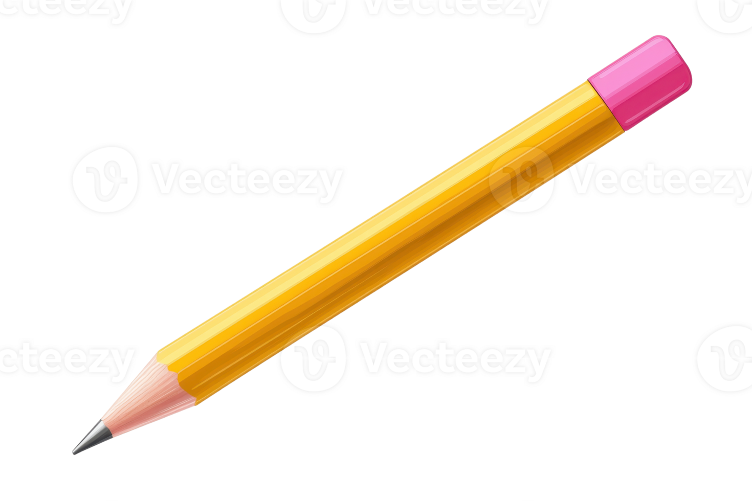 Close-up image of a classic yellow wooden pencil against a transparent background. showcasing its eraser and sharpened tip for educational themes. png
