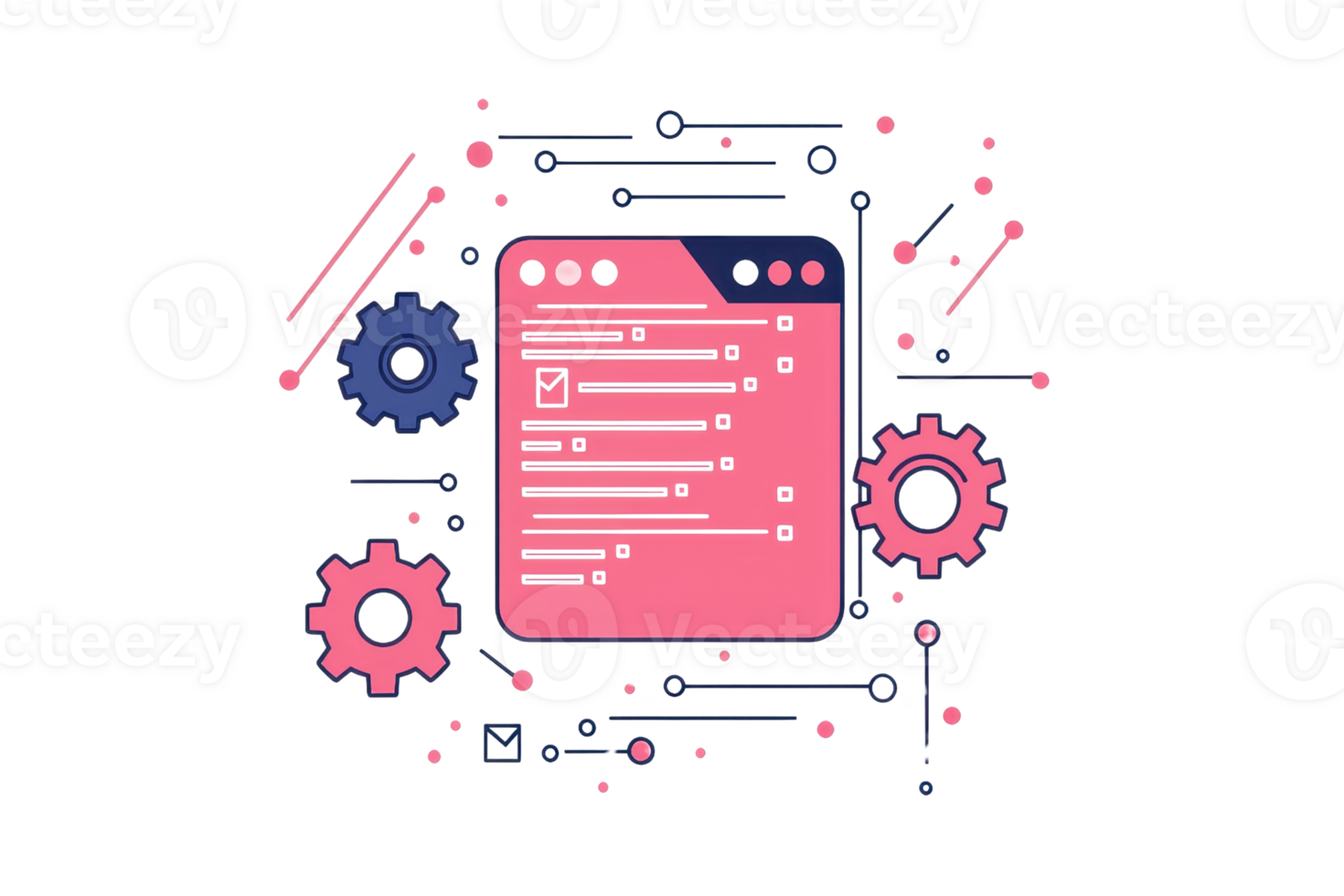 Abstract digital illustration of a futuristic user interface with gears and circuit elements, combining technology and innovation in vibrant colors. png