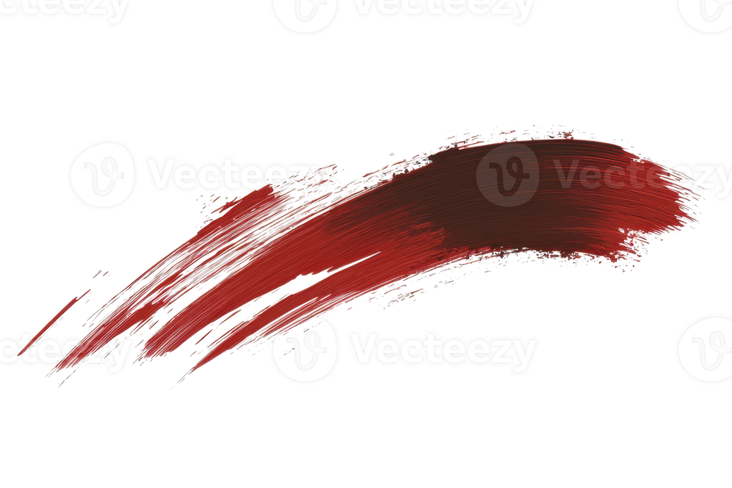 Close-up of a dynamic red paintbrush stroke creating an abstract shape on a transparent background. showcasing vibrant color and texture. png