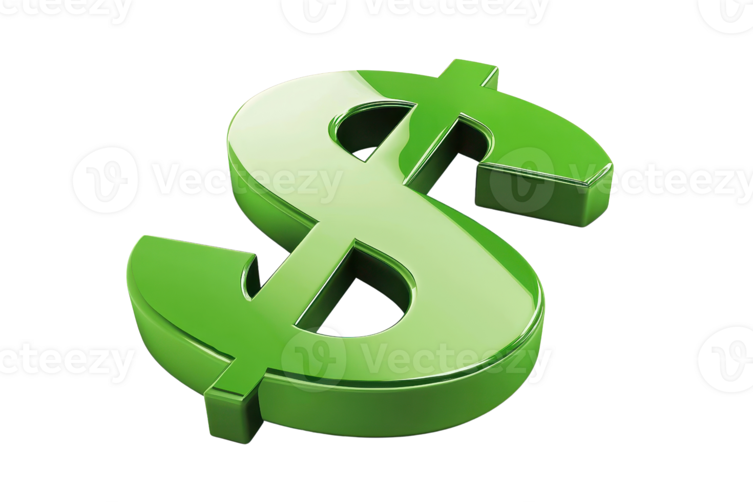 3D rendering of a glossy green dollar symbol, isolated on a transparent background. representing finance, economy, and monetary concepts. png