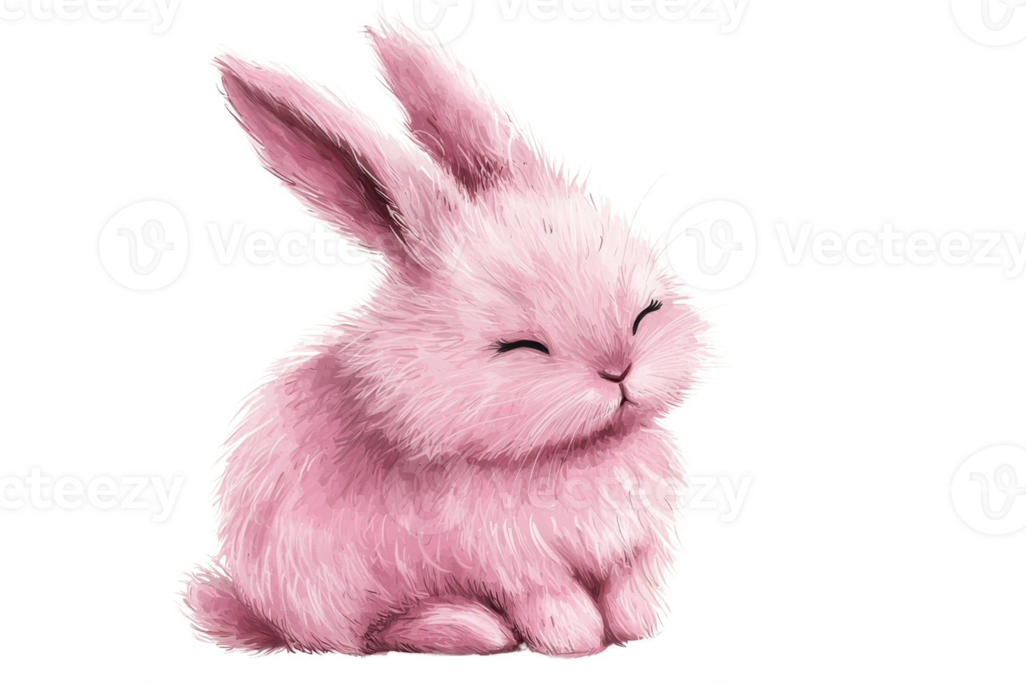 A cute pink rabbit illustration with fluffy fur and closed eyes, embodying a sense of warmth and adorableness in a whimsical style. png