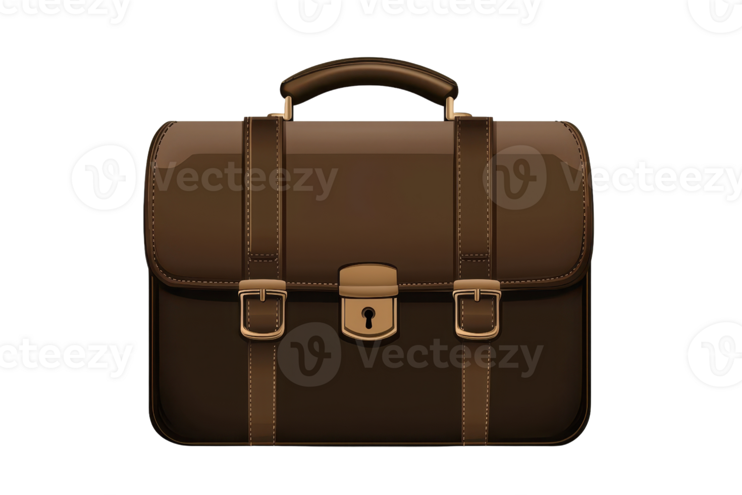 A classic brown leather briefcase with buckles and a handle, perfect for business and professional use. Stylish and functional design. png